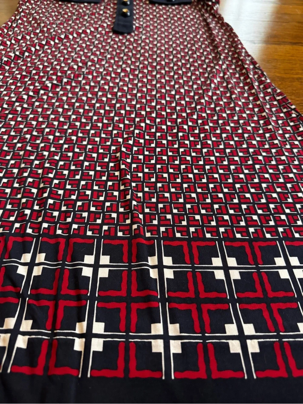 Tory Burch Knit Shift Dress M Sleeveless Geometric Navy Red White Pockets size M